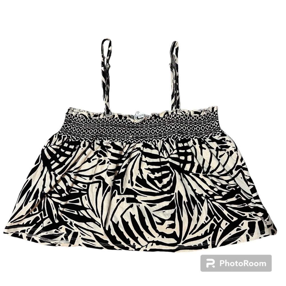 Patrons of Peace Cream and Black Smocked Crop Top Medium